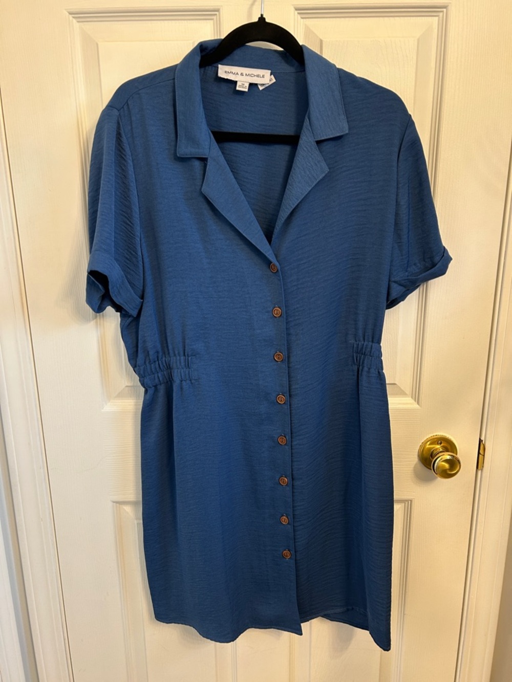 Emma & Michele Slate Blue Button-Front Shirt Dress